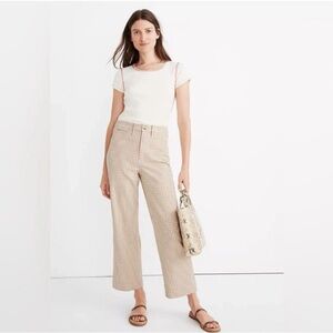 Madewell Slim Emmett Wide-Leg Crop Tan and White Plaid Pants